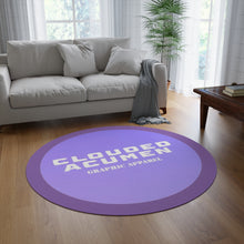Load image into Gallery viewer, CA Round Rug — "Clouded Acumen" Purple Logo Rug
